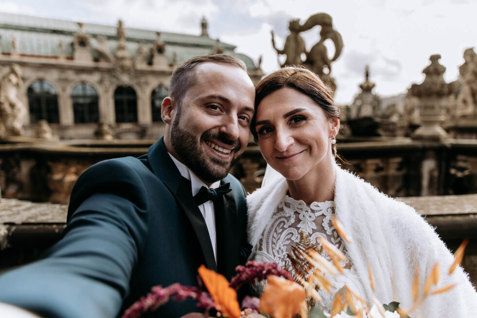 Barock, Brautpaarfotos, Dresden, Fürstenzug, Hochzeit, Opernhaus am Zwinger, Semperoper